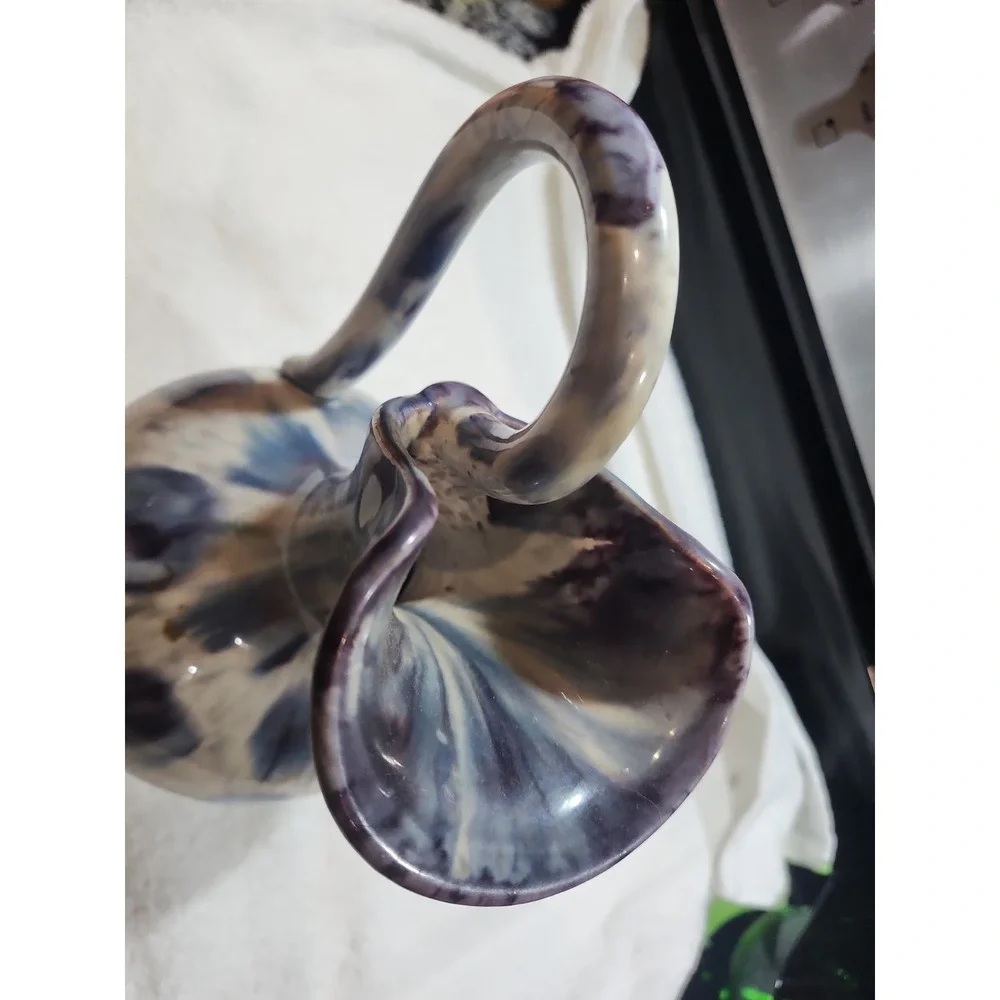 Signed 9.5 Inch~Purple Blue Speckle White~Vintage~Italian Art Pottery~Pitcher